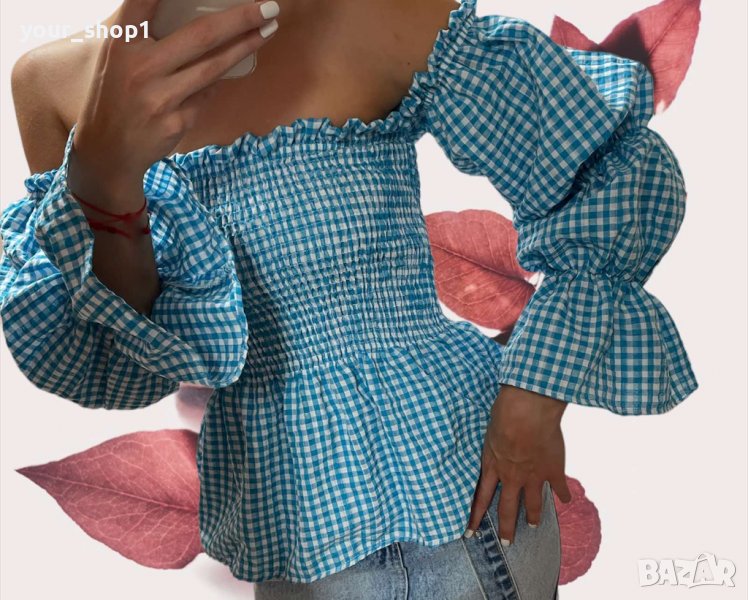 Ефекта дамска блуза риза светло синьо и бяло, снимка 1