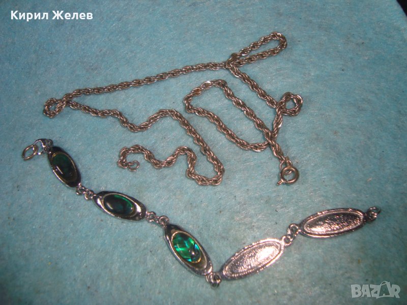 ПОСРЕБРЕН ЛАНЕЗ ВЕРИЖКАРЕТРО ЗДРАВА ПЛЕТКА и СРЕБРИСТА ГРИВНИЧКА със СЕДЕФЕН ЕФЕКТ 27406, снимка 1