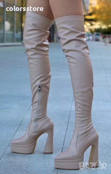 Чизми на ток - бежова кожа - YSV2, снимка 1