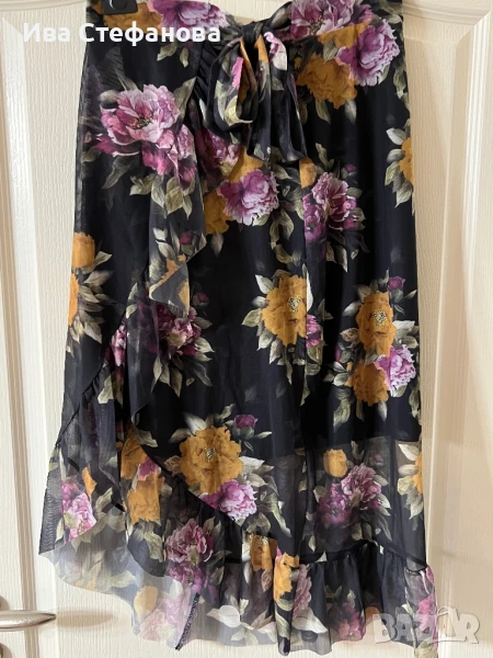 Нова разкошна дълга пола тюл флорален принт цветя волан и къдри , снимка 1