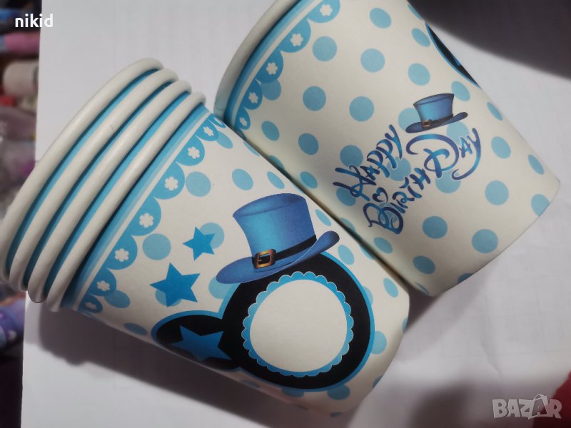 Мики Маус mickey  глава сини  6 бр картонени чаши парти рожден ден, снимка 1