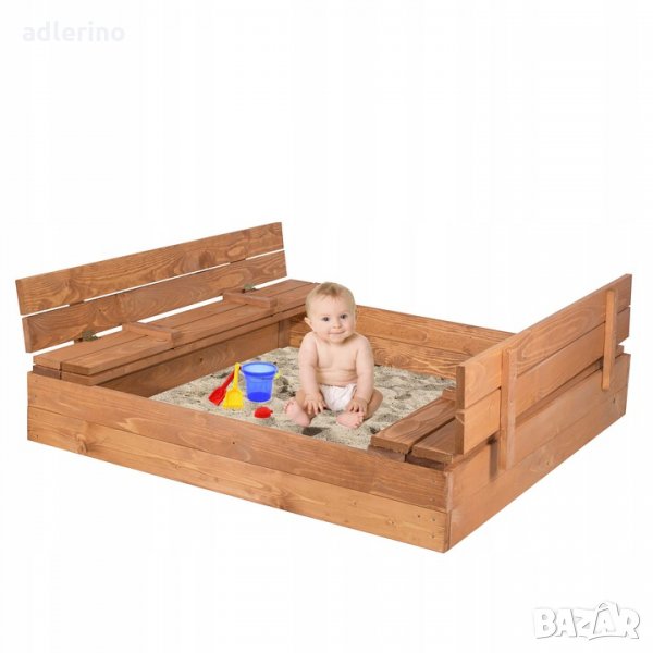 Пясъчник, пясъчник от дърво, 120х120 см, дървен пясъчник - пейка, затваря се, снимка 1