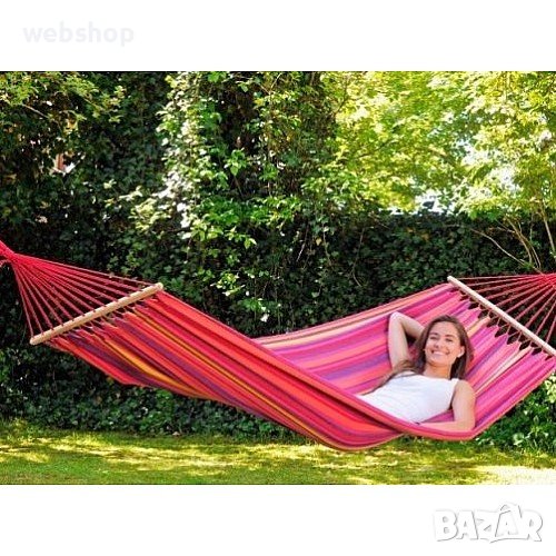 ХАМАК С ДЪРВЕНА ОСНОВА, 200X80 СМ, РАЗНОЦВЕТЕН ПАМУК, МАКСИМАЛНО ТЕГЛО 120КГ, снимка 1