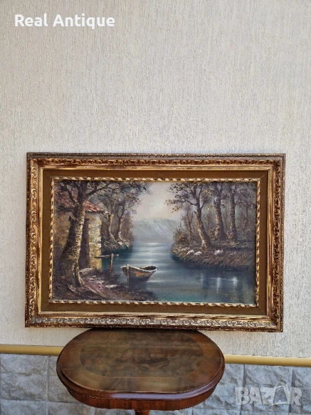Уникална голяма антикварна майсторска авторска картина масло върху платно , снимка 1