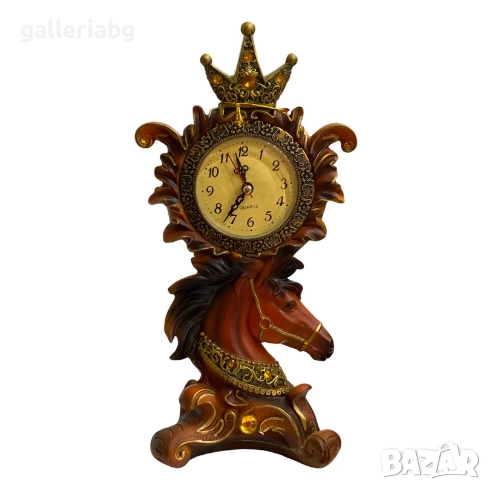 Декоративен настолен часовник с кон и корона – стилен подарък за дома, снимка 1