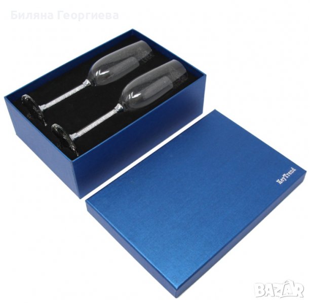 Ритуални чаши за шампанско с кристалчета в столчето, реплика на Сваровски, снимка 1