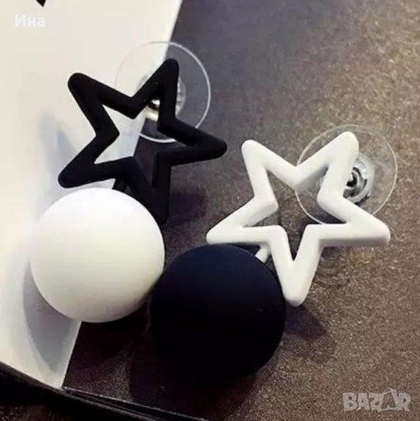 Ефектни обеци със звезди в черно и бяло , снимка 1