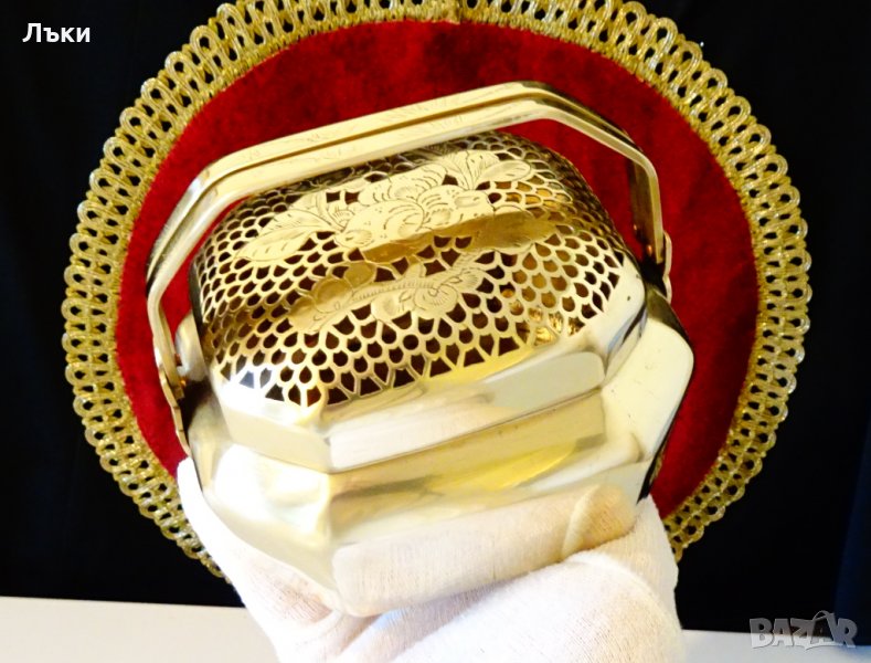 Старинно бронзово кандило,кадило,тамянник,ажур,цветя. , снимка 1