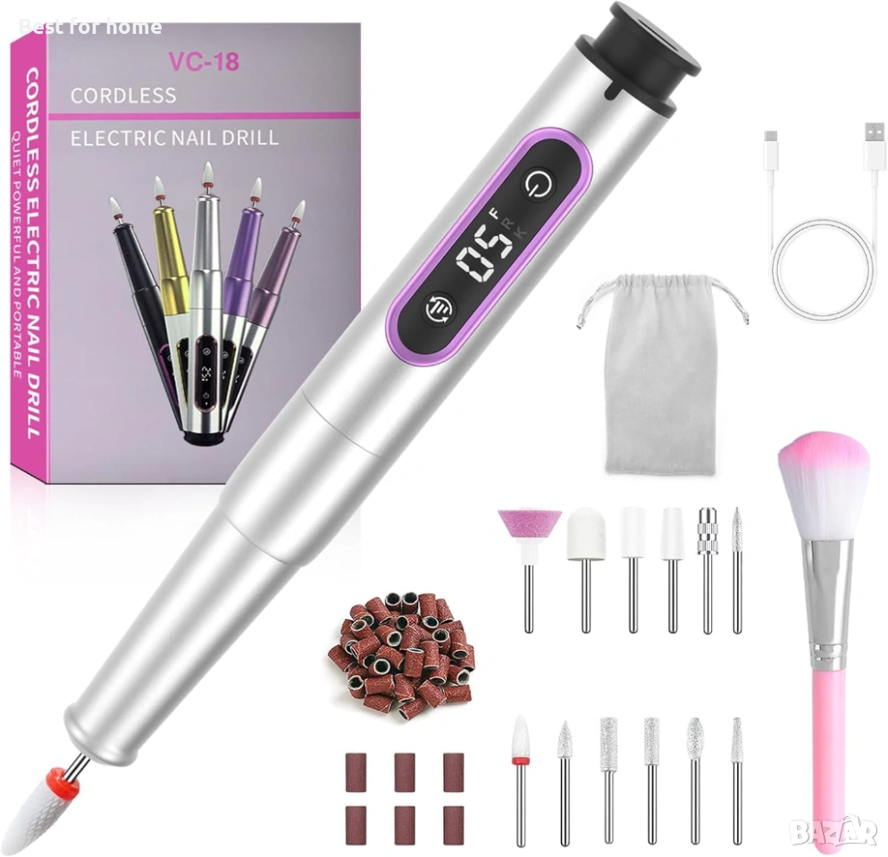 XEEUEX Електрическа пила за нокти, 12-в-1, 25000 об/мин, 5-скоростна, снимка 1