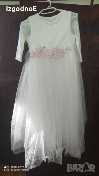134 Маркова Разкошна Бяла празнична рокля за кръщене или шаферка , снимка 1