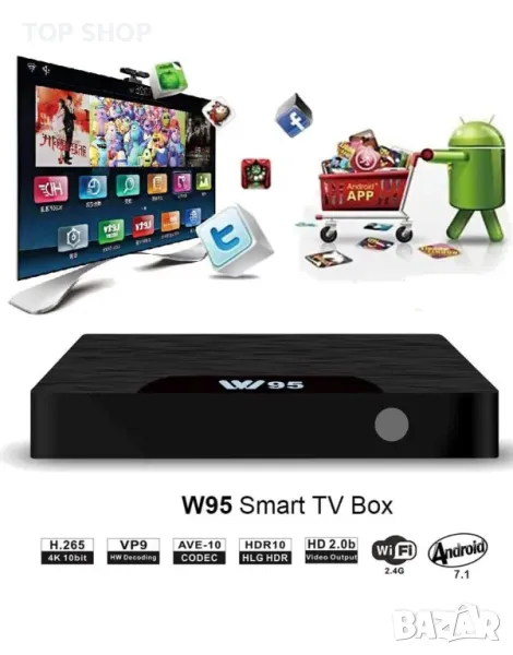 W95 4K Android 7.1 TV Box, Amlogic S905W Quad-Core, 1GB RAM & 8GB ROM, 4K, снимка 1