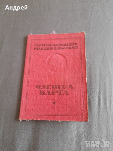 Стара Членска карта Съюз на Народната Младеж, снимка 1