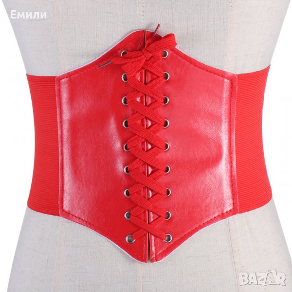 Корсет колан от еко кожа в червен цвят , снимка 1