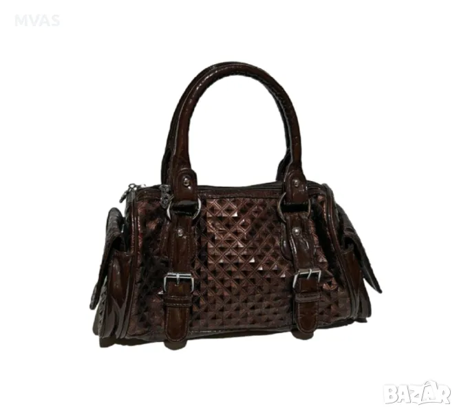 Нова дамска кафява лачена чанта за ръка с етикети есенна чанта , снимка 1