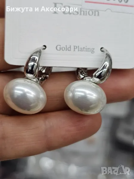 Обеци родий с перли и с кристали - 28425-17, снимка 1