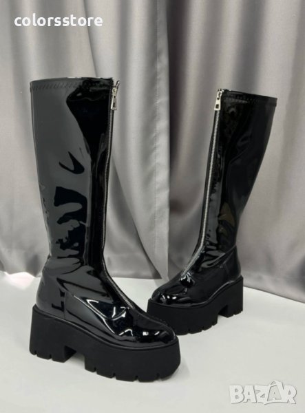 Ботуши на платформа - черен лак - BG10, снимка 1