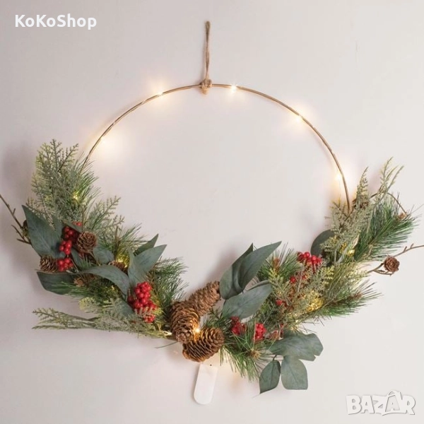 Коледен венец-40 см./светещ коледен венец/коледен венец с LED светлини, снимка 1