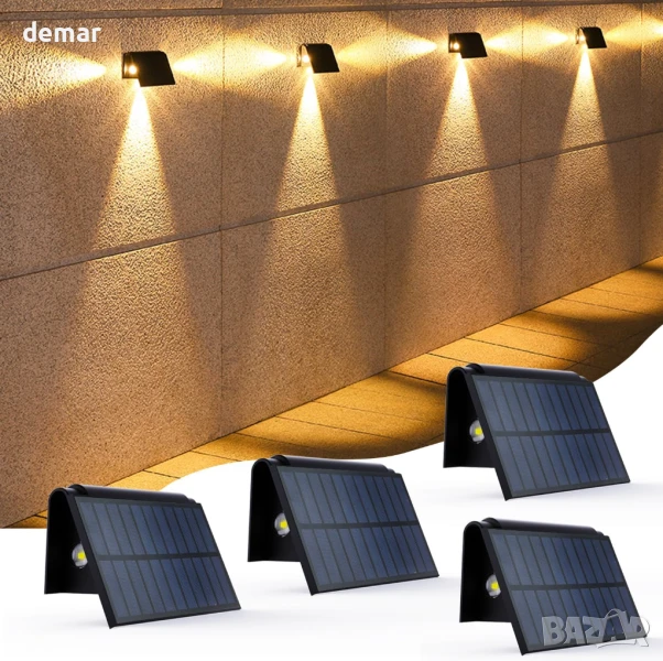 SEEMAIL Външни соларни осветителни тела за огради, IP65 (топло бяло, 4 броя), снимка 1