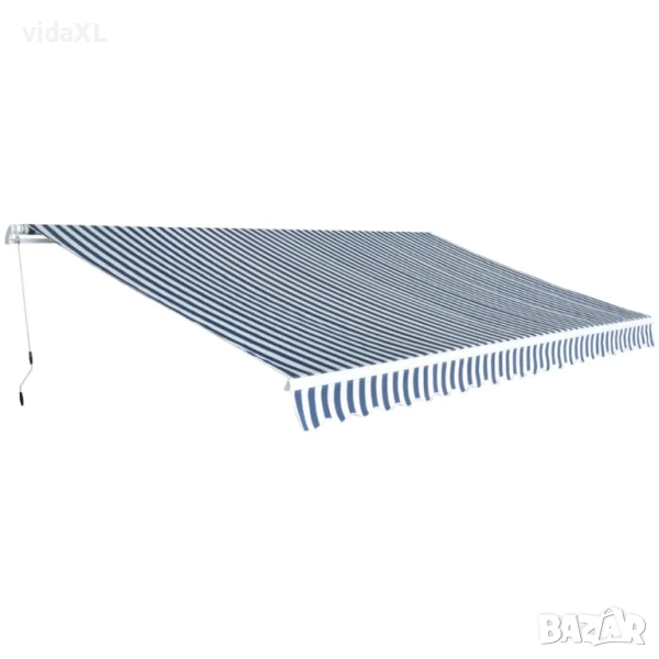 vidaXL Сенник, прибиращ се, с ръчно задвижване, 500 см, синьо и бяло(SKU:42154), снимка 1