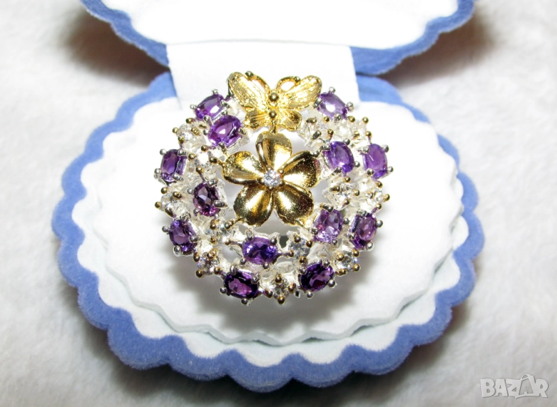 925 сребърен пръстен с аметисти, подходящ за подарък, снимка 1