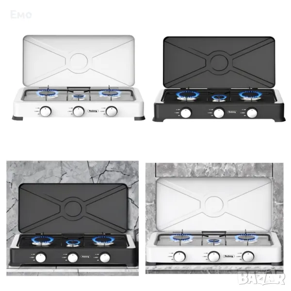 Троен газов котлон с капак Rosberg R51454E3 - Гаранция 24 Месеца, снимка 1