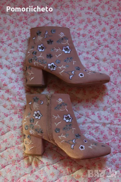 Нови розови боти на ток с бродерия, снимка 1