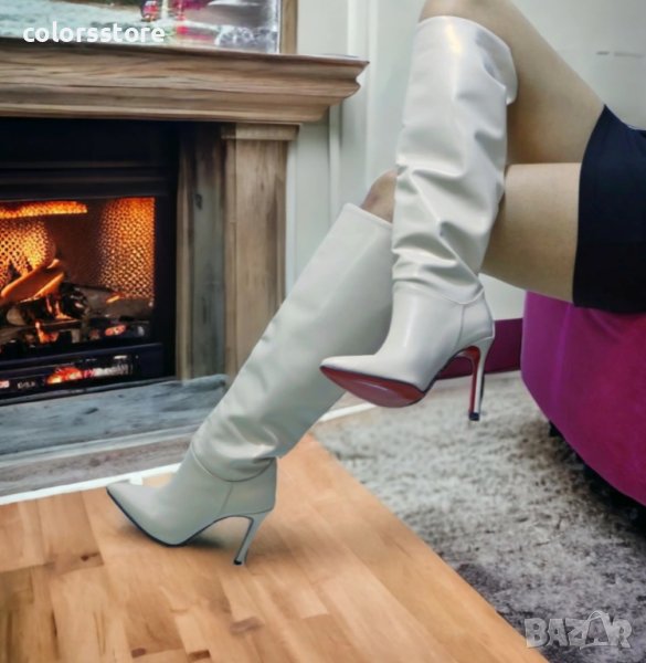 Ботуши на ток - бежова кожа - 1500-B, снимка 1