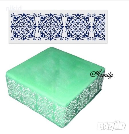 Квадратни орнаменти в лента стенсил шаблон за спрей за торта украса кекс декорация с пудра захар бо, снимка 1