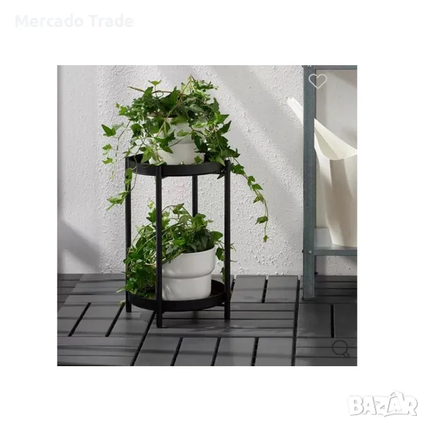 Декоративен цветарник Mercado Trade, Метал, 2 нива, Черен, снимка 1
