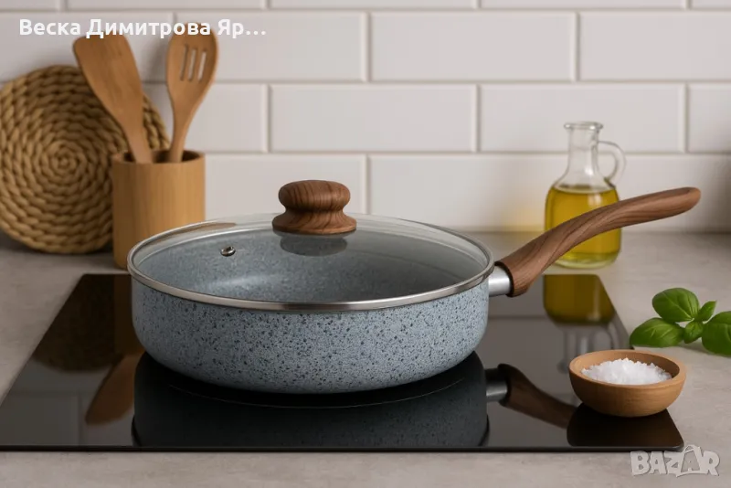 Тиган с капак Voltz Siena, Дълбок, Мраморно каменно керамично покритие, снимка 1