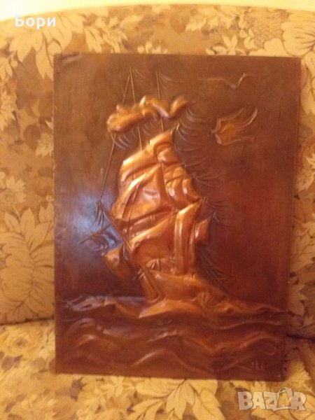 Медна картина кораб подписана-инициали, снимка 1