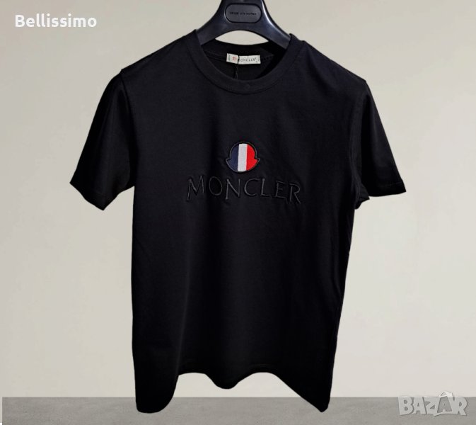 Мъжка тениска Moncler, бродирано лого, цвят черен, снимка 1