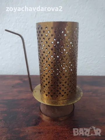 ВИНТИДЖ РЕТРО СВЕЩНИК ОТ МЕСИНГ, МЕД И ДЪРВО
