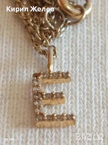 Сребърно колие с висулка буква Е с кристали ефектно позлата 37714, снимка 8 - Колиета, медальони, синджири - 52846102