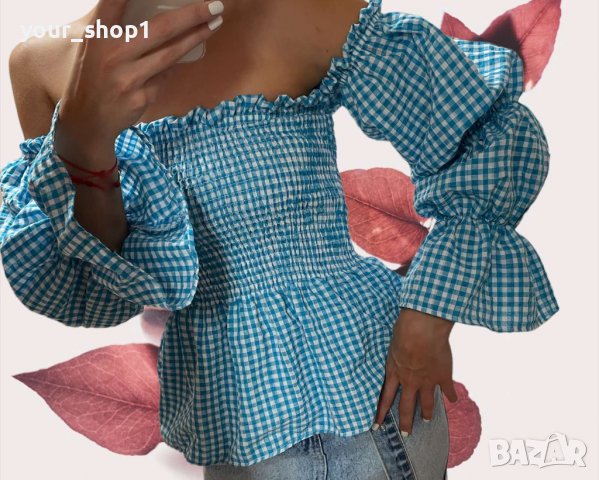 Ефекта дамска блуза риза светло синьо и бяло, снимка 1 - Ризи - 35925366