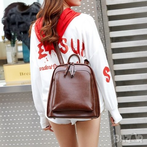 Дамска чанта-раница Angel Brown Естествена кожа, снимка 2 - Чанти - 40585104