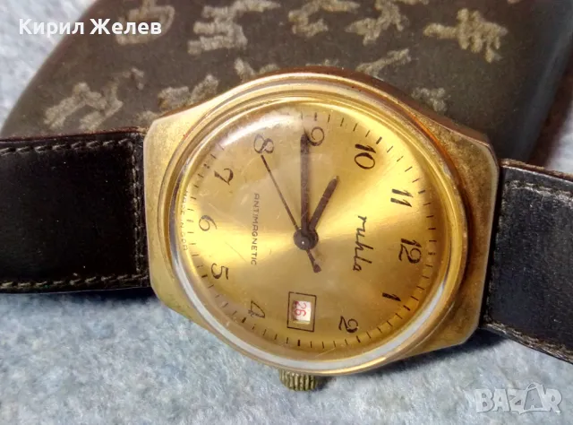 RUHLA ANTIMAGNETIC MADE in GDR Стар ПОЗЛАТЕН НЕМСКИ ЧАСОВНИК РУХЛА РАБОТИ КАИШКА Естеств. КОЖА 48690, снимка 16 - Антикварни и старинни предмети - 48148766