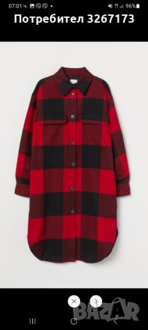 H&M Дълго яке-риза Червен/Черен, карета, снимка 2 - Якета - 42999230