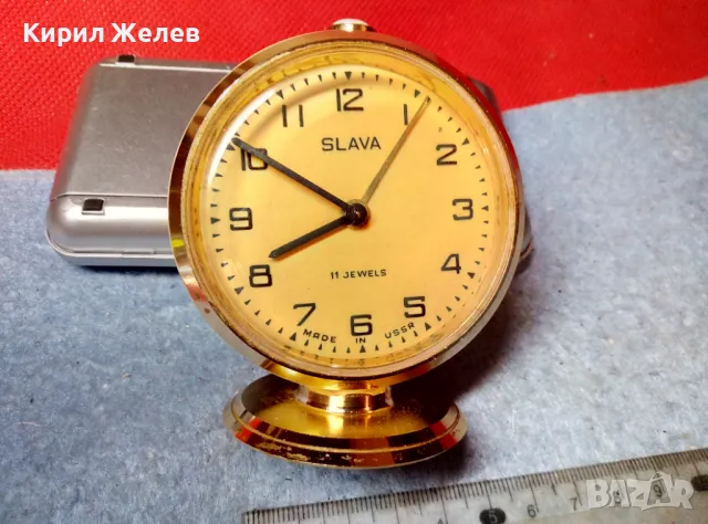 SLAVA 11 JEWELS MADE in USSR Стар КОЛЕКЦИОНЕРСКИ РУСКИ МЕХАНИЧЕН БУДИЛНИК СЛАВА 47764, снимка 3 - Антикварни и старинни предмети - 47656645