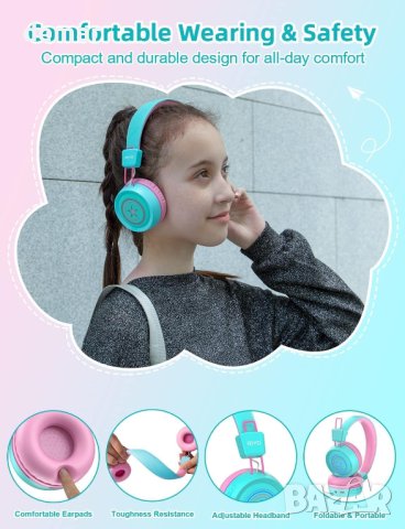 Детски Bluetooth слушалки RIYO с цветни LED светлини, ментово зелено, снимка 5 - Bluetooth слушалки - 43585178