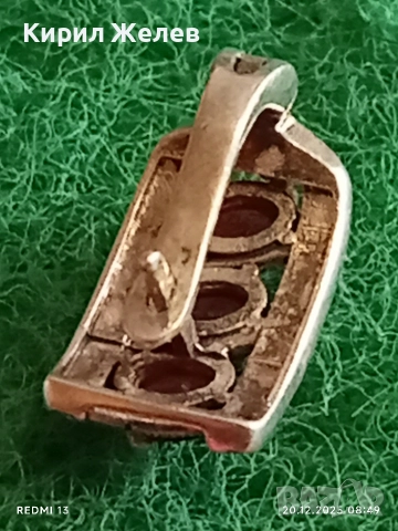 Сребърна обеца с инкрустирани кристали и ювелирно полиран ЧЕРВЕН ГРАНАТ 41831, снимка 3 - Обеци - 52854380