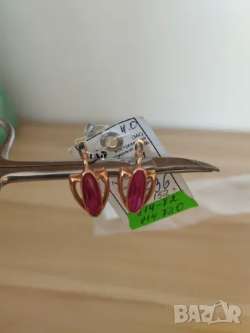 Руски златни обеци с рубини, снимка 7 - Обеци - 47652193