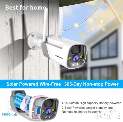 SZSINOCAM 3MP 2K камера за наблюдение Външна батерия 15000 mAh със слънчев панел, HD соларна камера , снимка 8 - Камери - 43398750