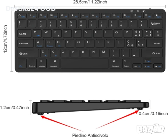 Bluetooth Клавиатура за iPad, Android и Windows – Презареждаема Черна, снимка 2 - Клавиатури и мишки - 53381983