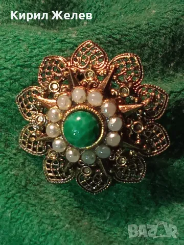 ВЕЛИКОЛЕПНА СТАРИННА ФИЛИГРАННА СКЪПОЦЕННА ПОЗЛАТЕНА МЕДНА БРОШКА с ШЛИФОВАН РЯДЪК ЗЕЛЕН ЯСПИС 45668, снимка 17 - Антикварни и старинни предмети - 46282711