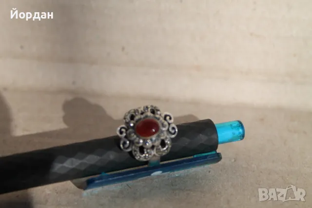 Дамски сребърен пръстен камънъни маркезит и карнеол, снимка 3 - Пръстени - 48425793