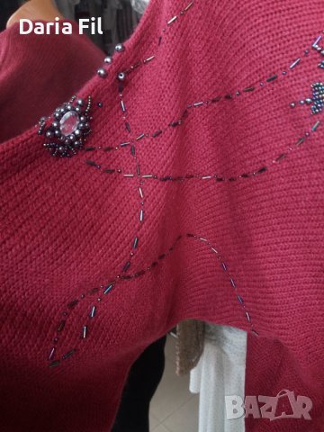 УНИКАЛНО КРАСИВА блуза плетиво в цвят бордо, обшита със сребристи камъни и синци , снимка 5 - Блузи с дълъг ръкав и пуловери - 39148938