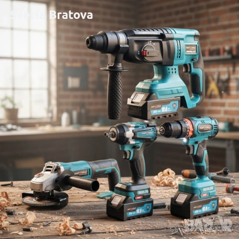 Комплект 4 в 1 - акумулаторен перфоратор, винтоверт, гайковерт и ъглошлайф 36V, снимка 3 - Бормашини - 53360216