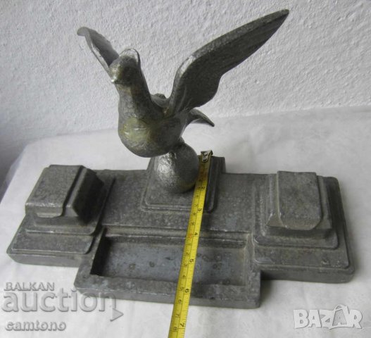 мастилници, стари, СТАРА БЪЛГАРСКА МАСИВНА МЕТАЛ МАСТИЛНИЦА, ГЪЛЪБ птица, пиле, барок, фигура антика, снимка 3 - Антикварни и старинни предмети - 28898864
