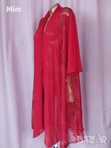 L/2XL Червен дантелен халат/ наметка/, снимка 2 - Нощници - 53529888